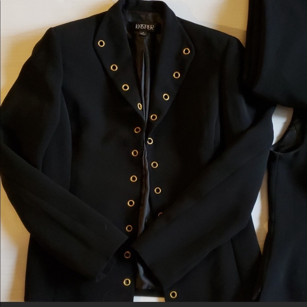 Kasper Black Grommet Three Piece Skirt Suit
